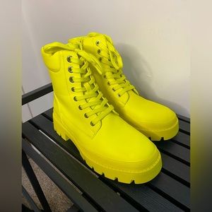 JustFab Neon Green Tevos Combat Boot